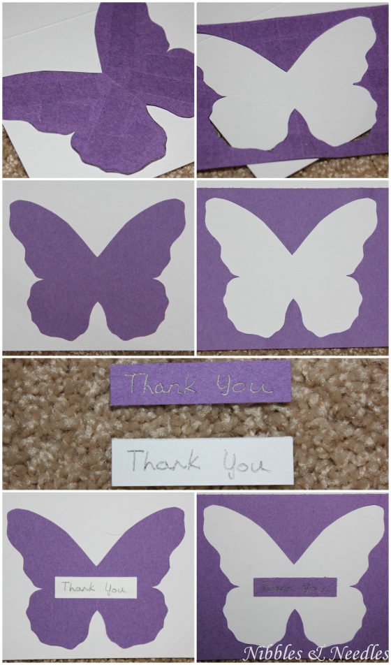 Two of the 2-In-1 Butterfly Cut-Out Card from Nibbles & Needles are now completed
